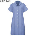 Light Blue Red Kap Short Sleeve Button Front Dress